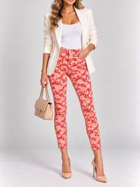 Hudson Jeans Red Floral Flowers Print Nico Mid Rise Skinny Ankle Sz 25 NWT